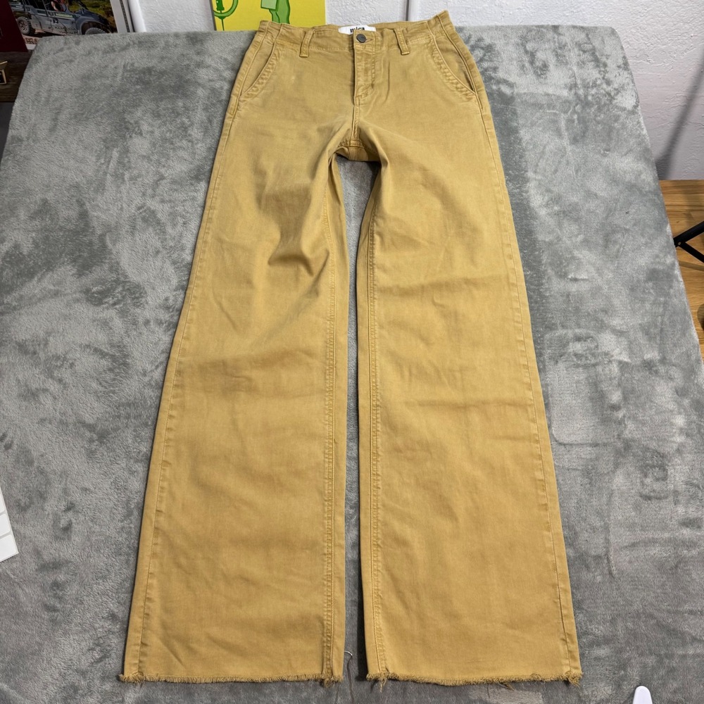Mica Denim Women Mustard Tan Wide Leg Raw Hem Trousers Pants MDP-W2012 Size 25